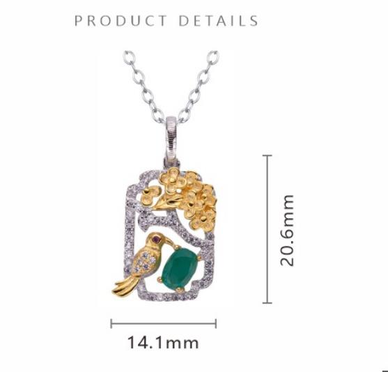 S925 Sterling Silver French-style Lightweight Luxury Natural Emerald Gemstone Necklace